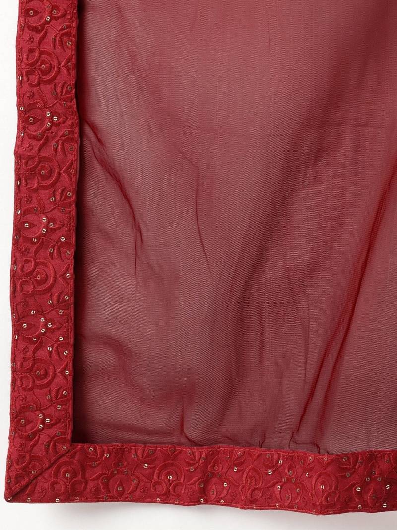 Red Net Thread and Sequin Embroidered Lehenga