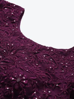 magnetic purple thread embroidered net festival lehenga set choli with dupatta 4