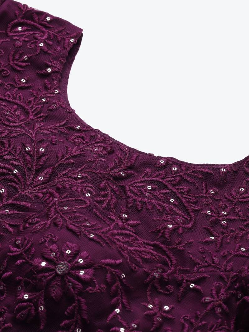 Magnetic Purple Thread Embroidered Net Festival Wear Lehenga Choli