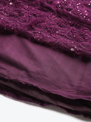 magnetic purple thread embroidered net festival lehenga set choli with dupatta 6