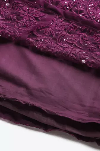 magnetic purple thread embroidered net festival lehenga set choli with dupatta