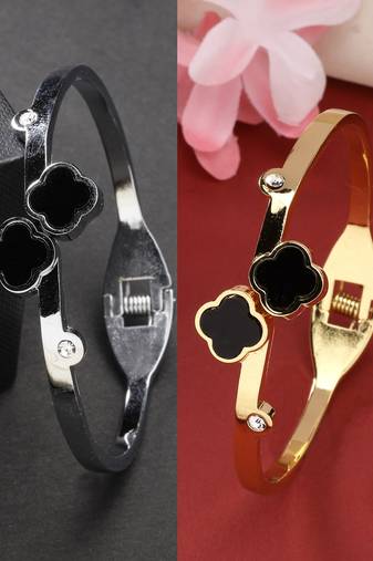 women set of 2 gold & silver cuff bracelet
