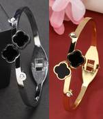 women set of 2 gold & silver cuff bracelet