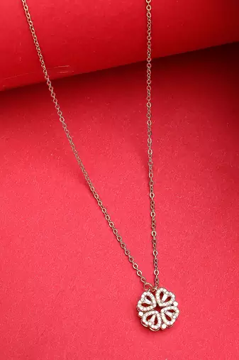 women rose gold heart shape american diamond metal chain