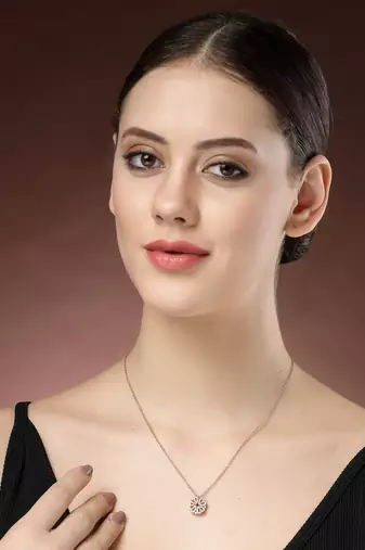 women rose gold heart shape american diamond metal chain