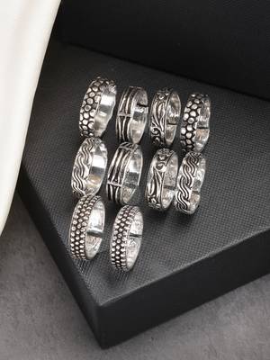 women pair of 5 silver-plated  german silver  toe rings 2