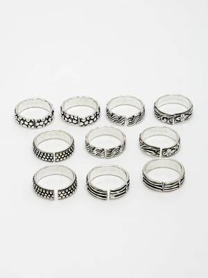 women pair of 5 silver-plated  german silver  toe rings 4