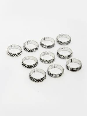 women pair of 5 silver-plated  german silver  toe rings 5