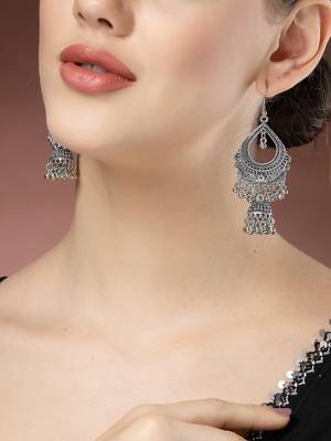 women silver-plated german silver oxidized jhumka earrings 1