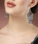 women silver-plated german silver oxidized jhumka earrings