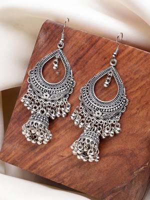 women silver-plated german silver oxidized jhumka earrings 2