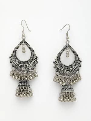 women silver-plated german silver oxidized jhumka earrings 3