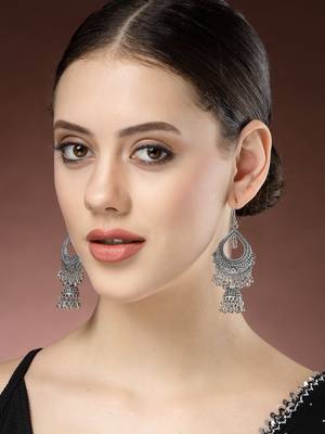 women silver-plated german silver oxidized jhumka earrings 5