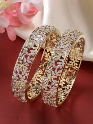 women set of 2 gold-plated american diamond emblished handcrafted bangles 1