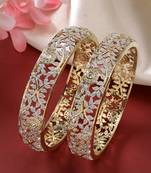 women set of 2 gold-plated american diamond emblished handcrafted bangles