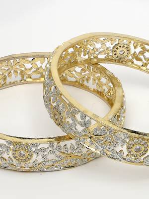 women set of 2 gold-plated american diamond emblished handcrafted bangles 2