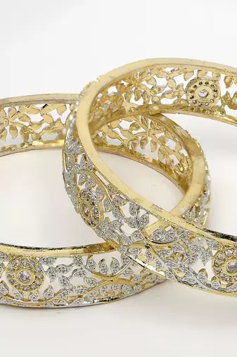 women set of 2 gold-plated american diamond emblished handcrafted bangles