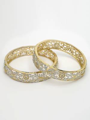 women set of 2 gold-plated american diamond emblished handcrafted bangles 3