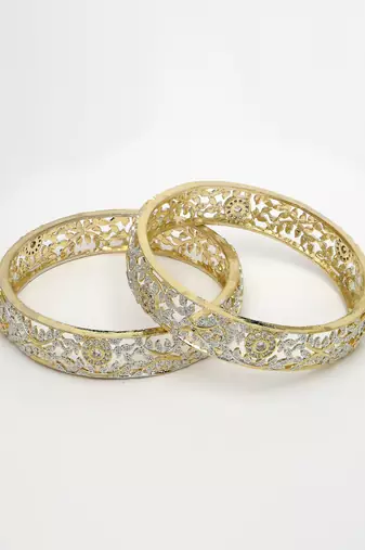 women set of 2 gold-plated american diamond emblished handcrafted bangles