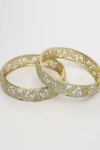 women set of 2 gold-plated american diamond emblished handcrafted bangles