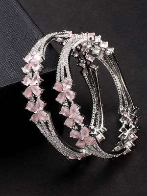 women set of 2 silver-plated american diamond handcrafted bangles 1