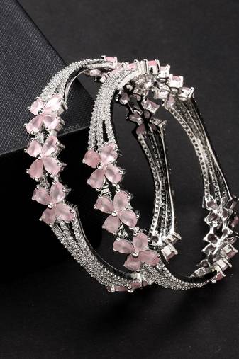 women set of 2 silver-plated american diamond handcrafted bangles