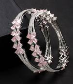 women set of 2 silver-plated american diamond handcrafted bangles