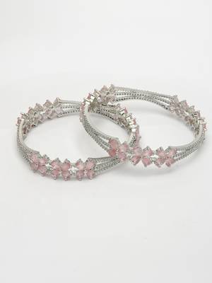 women set of 2 silver-plated american diamond handcrafted bangles 2
