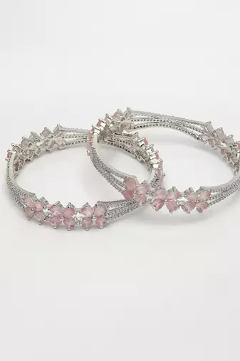 women set of 2 silver-plated american diamond handcrafted bangles