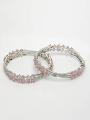 women set of 2 silver-plated american diamond handcrafted bangles 3