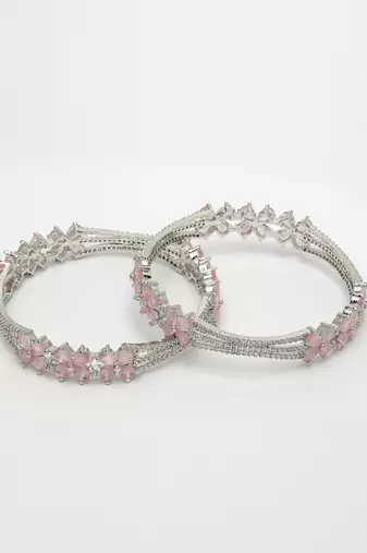 women set of 2 silver-plated american diamond handcrafted bangles