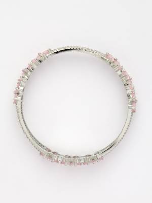 women set of 2 silver-plated american diamond handcrafted bangles 4
