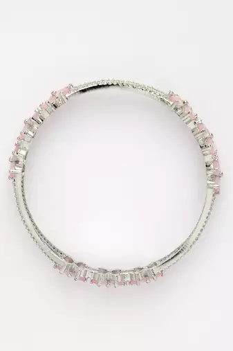 women set of 2 silver-plated american diamond handcrafted bangles