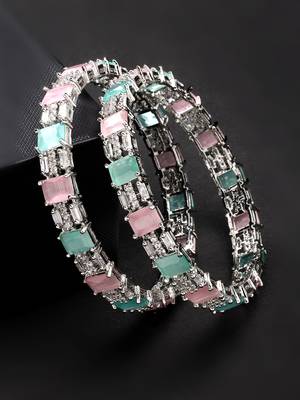 women set of 2 multi-coloured cz stone-studded handcrafted bangles 1