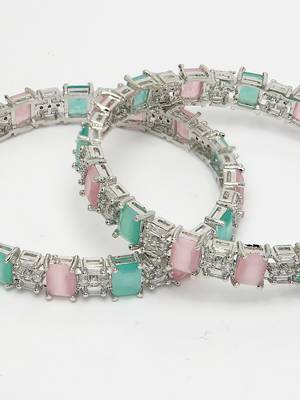 women set of 2 multi-coloured cz stone-studded handcrafted bangles 2