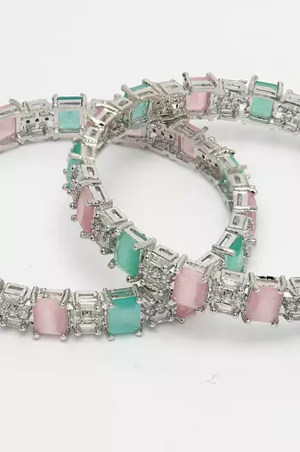 women set of 2 multi-coloured cz stone-studded handcrafted bangles