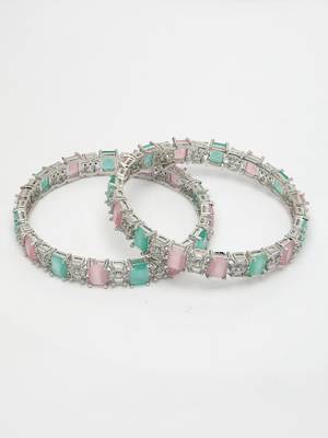 women set of 2 multi-coloured cz stone-studded handcrafted bangles 3