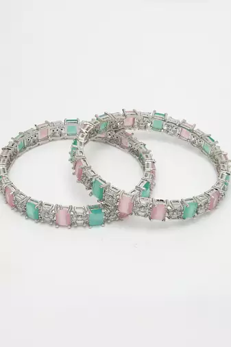 women set of 2 multi-coloured cz stone-studded handcrafted bangles