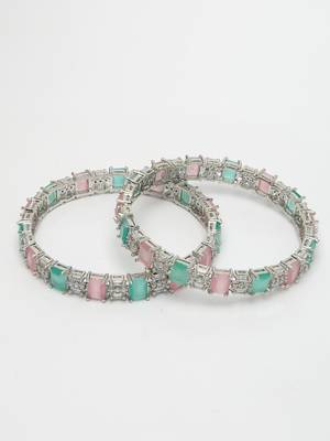 women set of 2 multi-coloured cz stone-studded handcrafted bangles 5