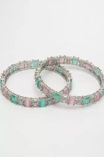 women set of 2 multi-coloured cz stone-studded handcrafted bangles