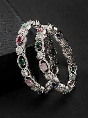women set of 2 multi-coloured cz stone-studded handcrafted bangles 1