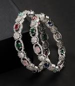 women set of 2 multi-coloured cz stone-studded handcrafted bangles