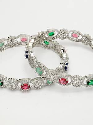 women set of 2 multi-coloured cz stone-studded handcrafted bangles 2