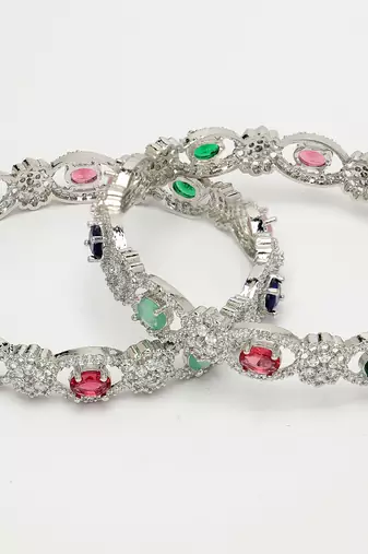 women set of 2 multi-coloured cz stone-studded handcrafted bangles