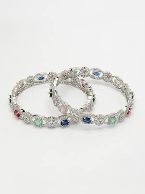 women set of 2 multi-coloured cz stone-studded handcrafted bangles 3