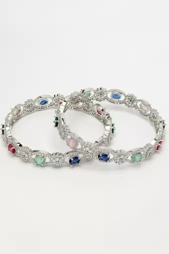 women set of 2 multi-coloured cz stone-studded handcrafted bangles