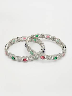 women set of 2 multi-coloured cz stone-studded handcrafted bangles 4