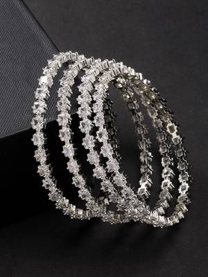 women set of 4 silver-plated cz stone-studded handcrafted bangles 1