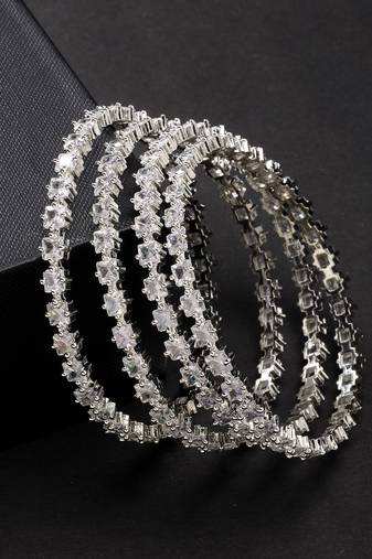 women set of 4 silver-plated cz stone-studded handcrafted bangles