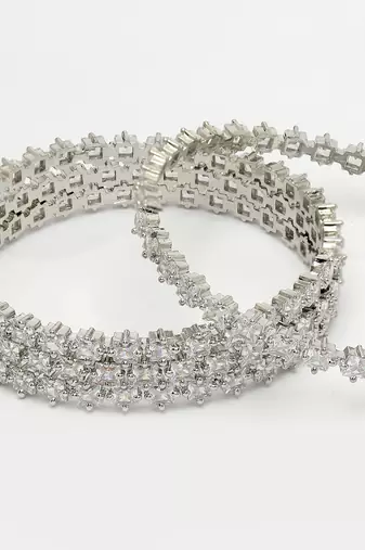 women set of 4 silver-plated cz stone-studded handcrafted bangles